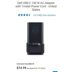 Dell USB-C 130 W AC Adapter with 1meter Power Cord - United States